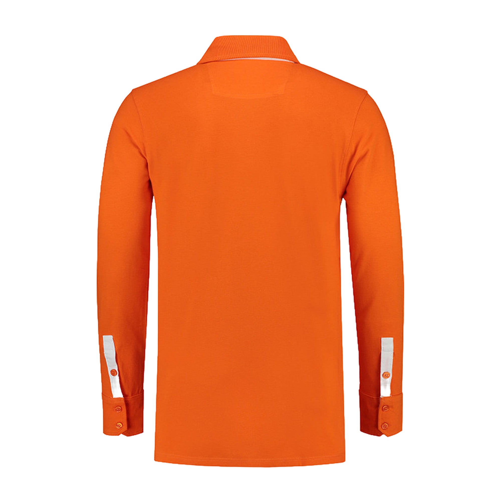 oranje polo longsleeve achterkant