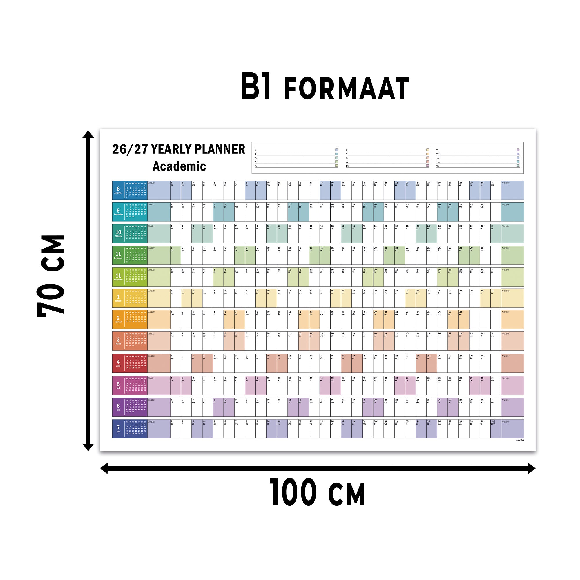Academische jaarplanner regenboog B1-formaat