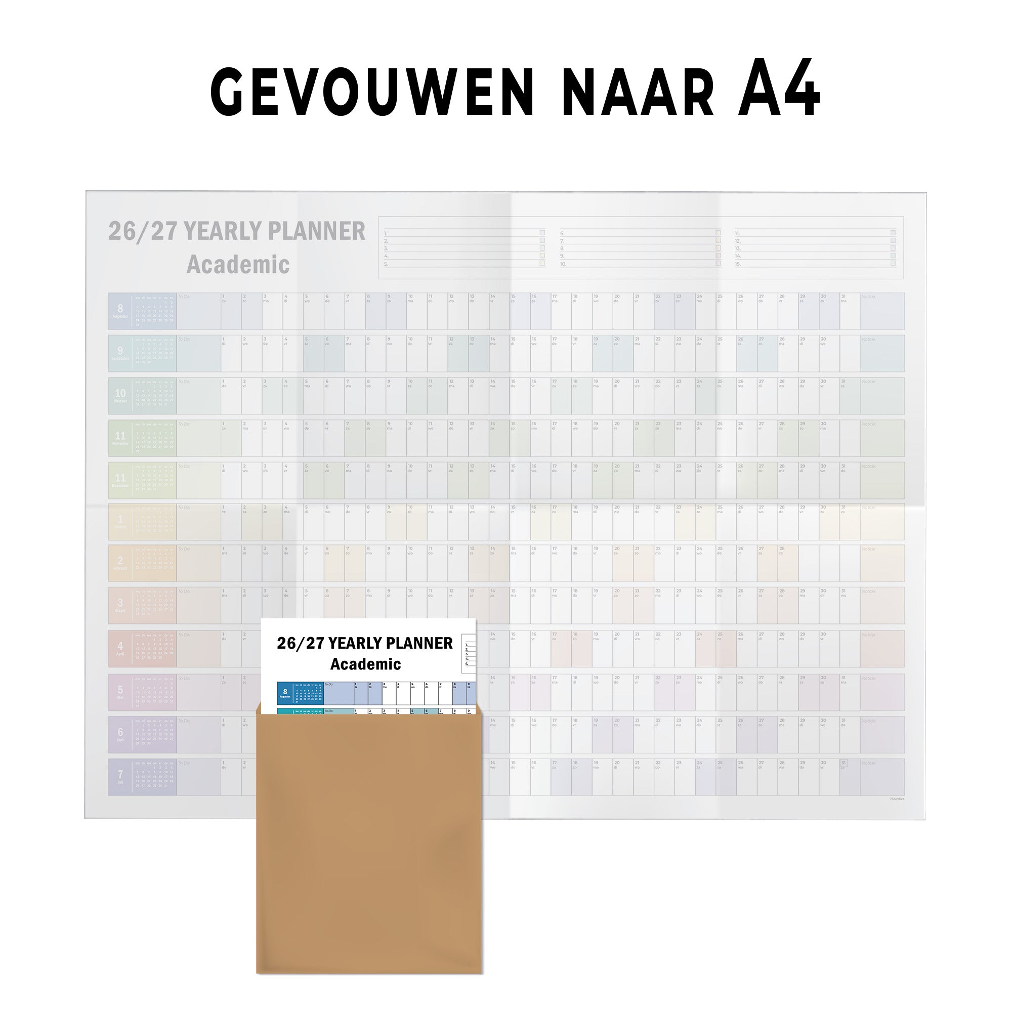 Academische jaarplanner regenboog gevouwen