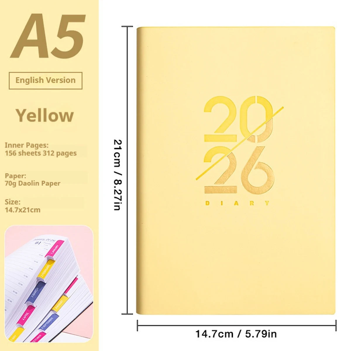 2026 Planner - januari t/m december – A5 wekelijks & maandelijks – Engels – PU Leather omslag