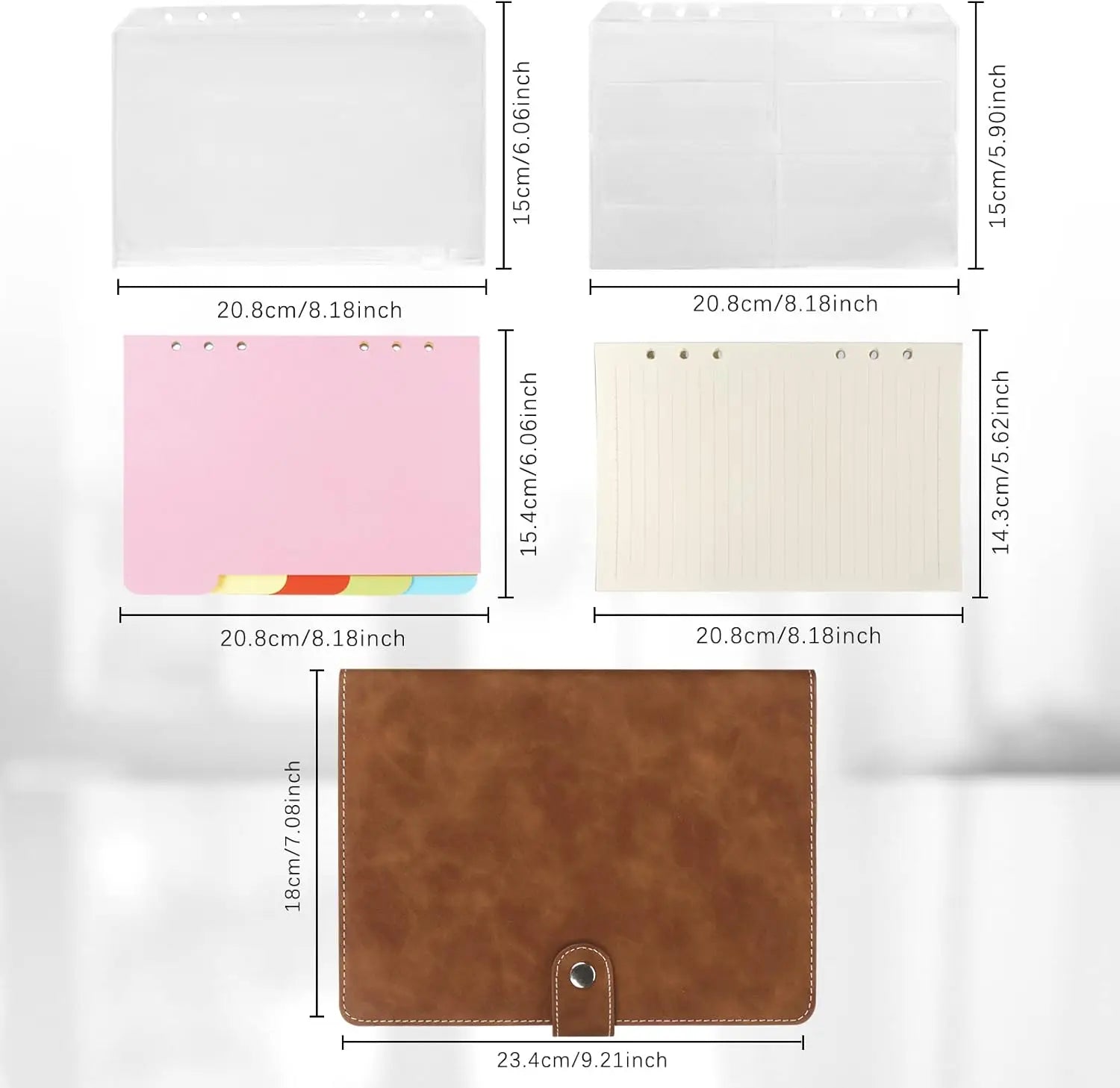 A5 luxe Leren Organizer – 6-Rings Binder – PU Leren Navulbaar Notitieboek met Vakjes, Tussenschotten & Navulpapier