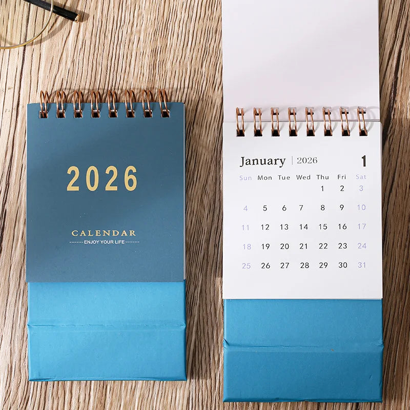 Bureaukalender blauw vooraanzicht en januari overzicht