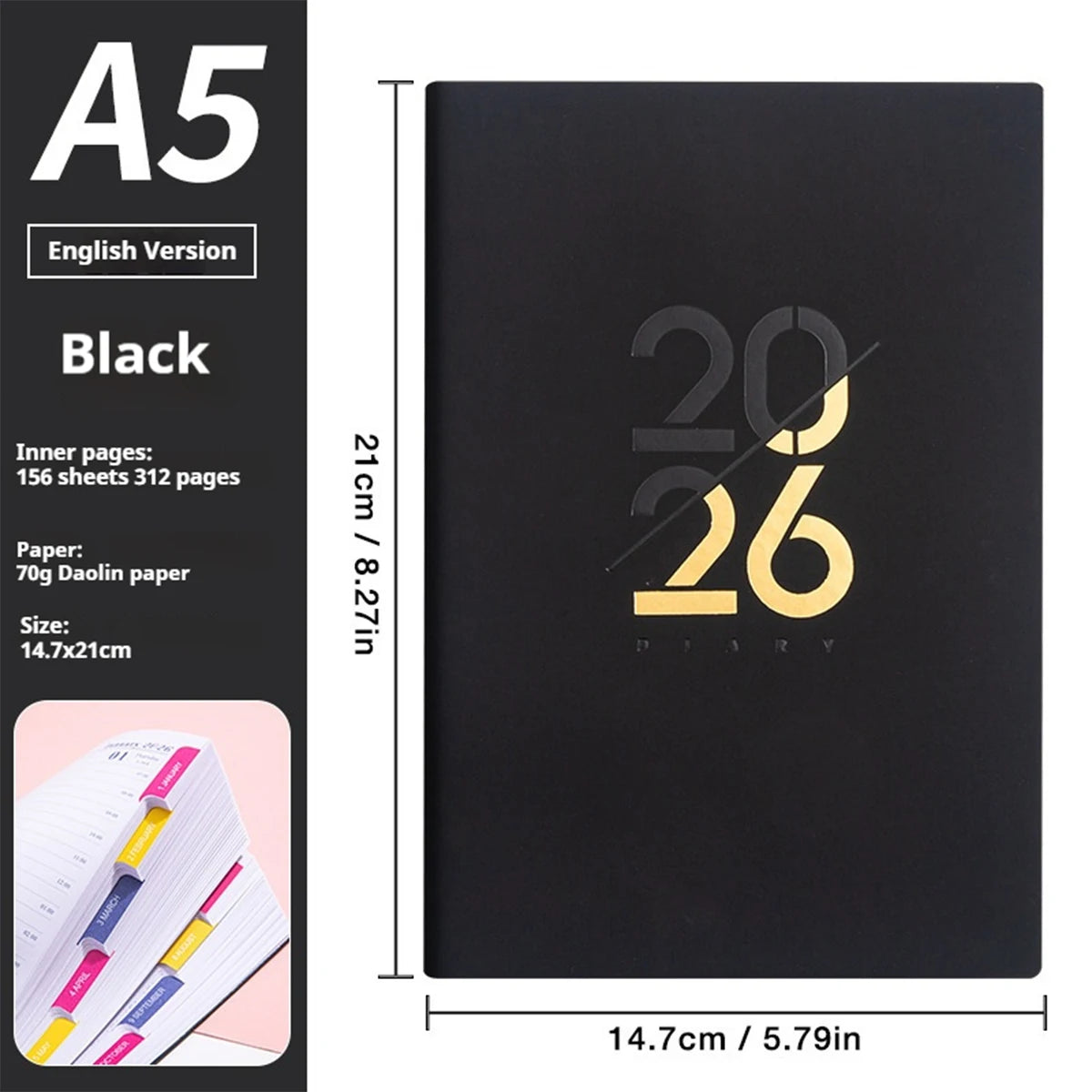 2026 Planner - januari t/m december – A5 wekelijks & maandelijks – Engels – PU Leather omslag
