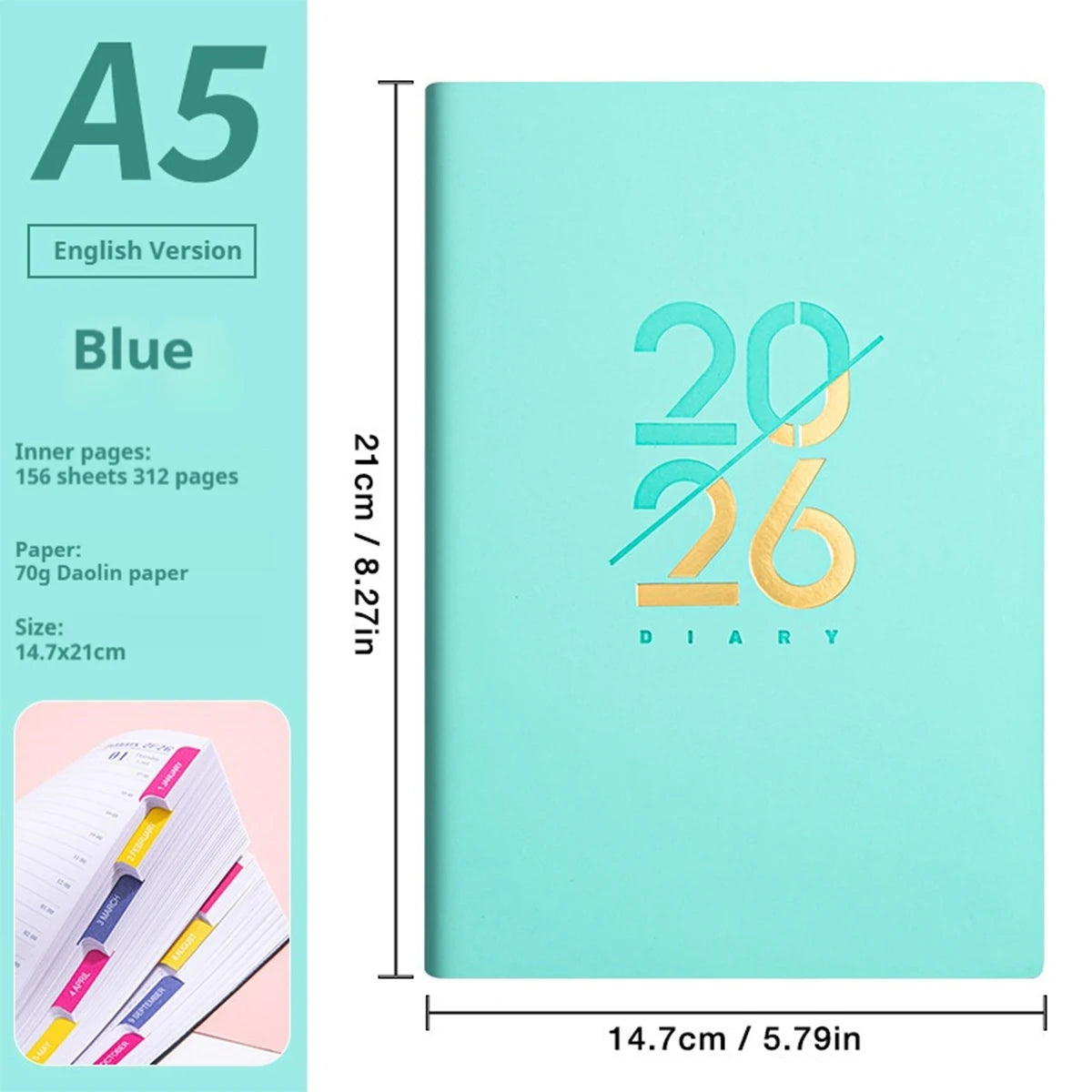 2026 Planner - januari t/m december – A5 wekelijks & maandelijks – Engels – PU Leather omslag
