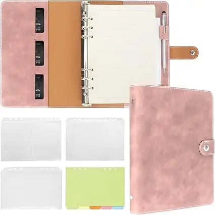 A5 luxe Leren Organizer – 6-Rings Binder – PU Leren Navulbaar Notitieboek met Vakjes, Tussenschotten & Navulpapier