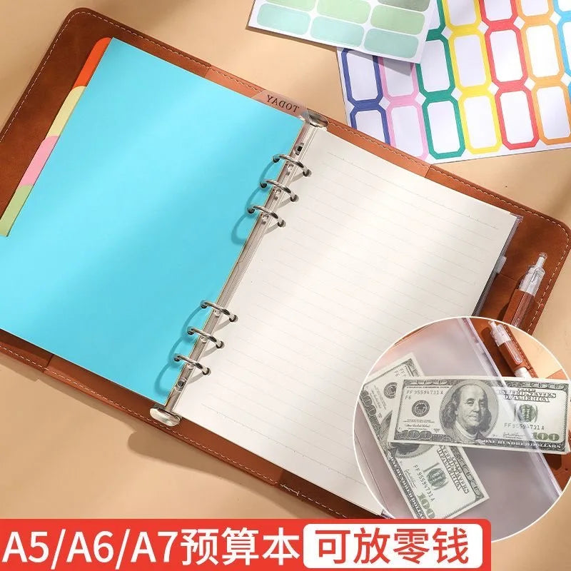 A5 luxe Leren Organizer – 6-Rings Binder – PU Leren Navulbaar Notitieboek met Vakjes, Tussenschotten & Navulpapier