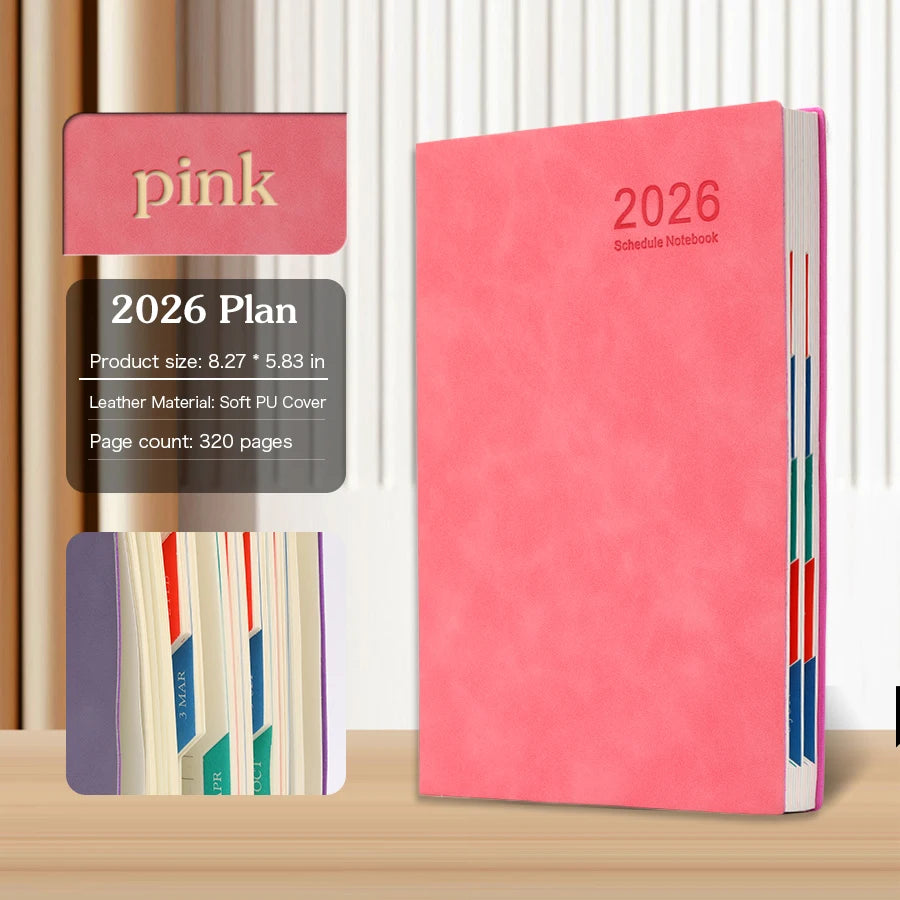 2026 A5 Agenda – 365 Dagen Planner met Dag- & Weekoverzicht – PU Leren Omslag
