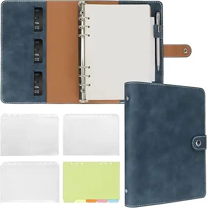 A5 luxe Leren Organizer – 6-Rings Binder – PU Leren Navulbaar Notitieboek met Vakjes, Tussenschotten & Navulpapier