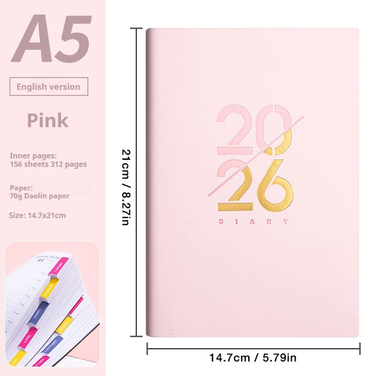 2026 Planner - januari t/m december – A5 wekelijks & maandelijks – Engels – PU Leather omslag