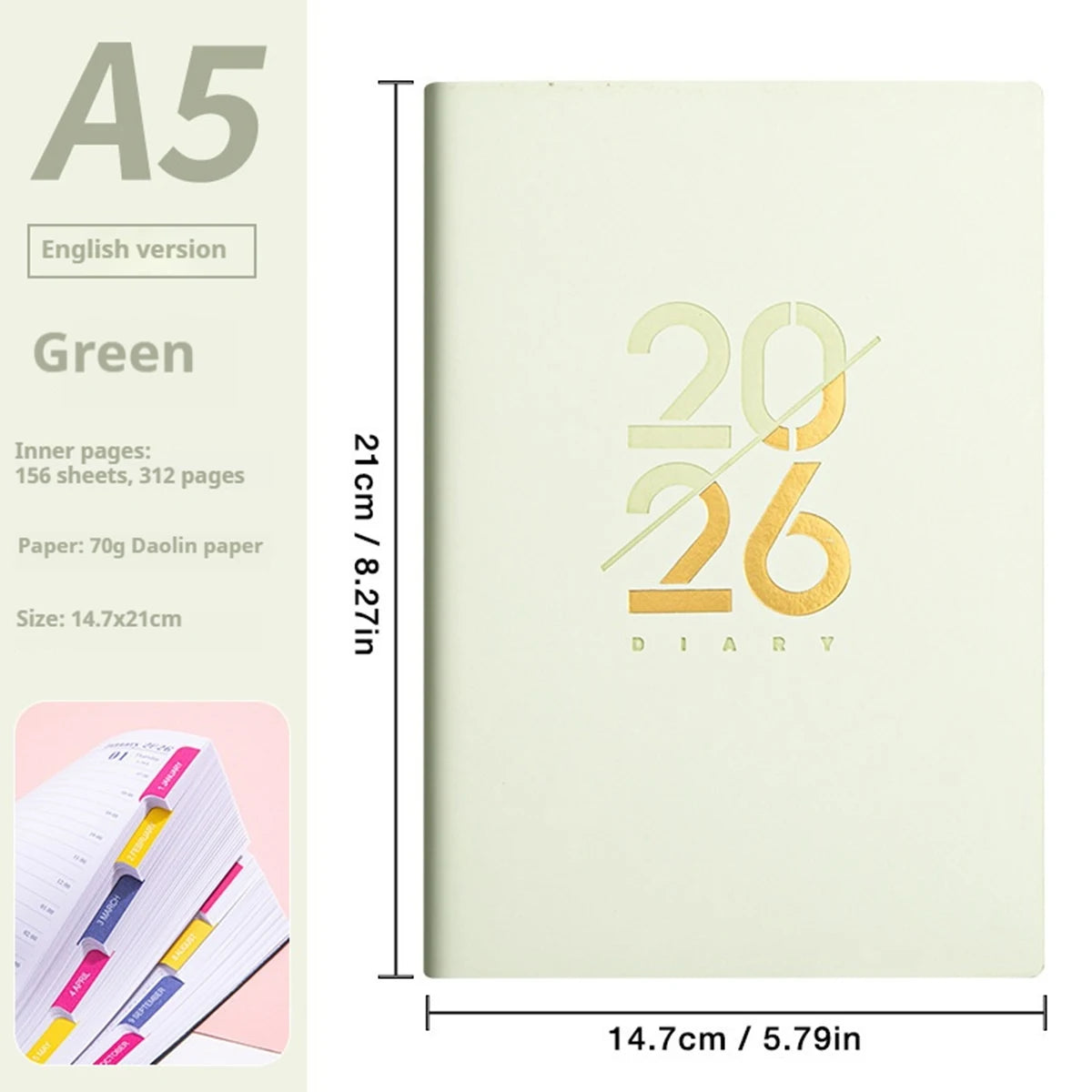 2026 Planner - januari t/m december – A5 wekelijks & maandelijks – Engels – PU Leather omslag