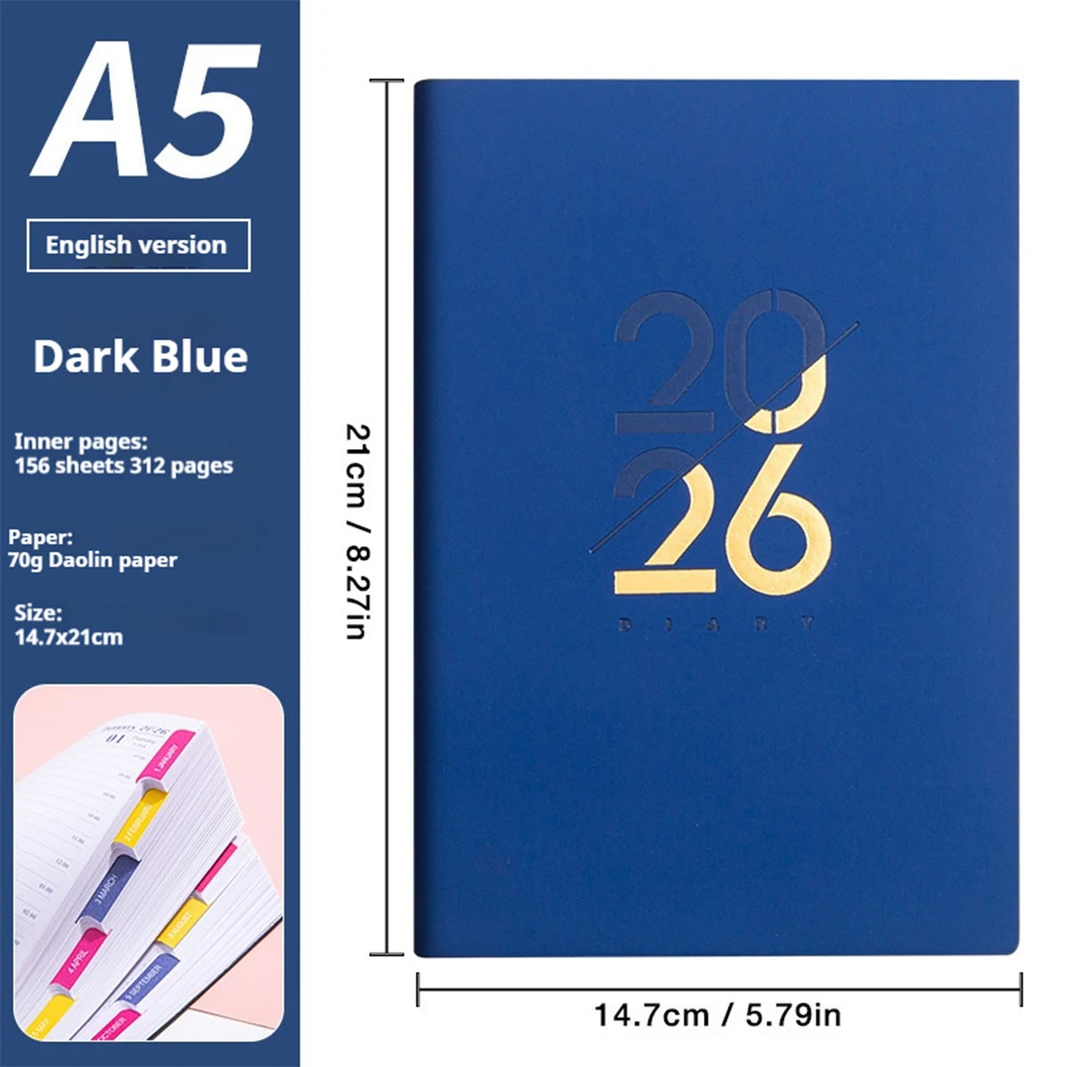2026 Planner - januari t/m december – A5 wekelijks & maandelijks – Engels – PU Leather omslag