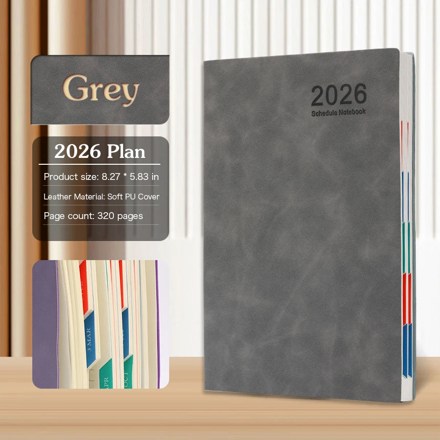 2026 A5 Agenda – 365 Dagen Planner met Dag- & Weekoverzicht – PU Leren Omslag