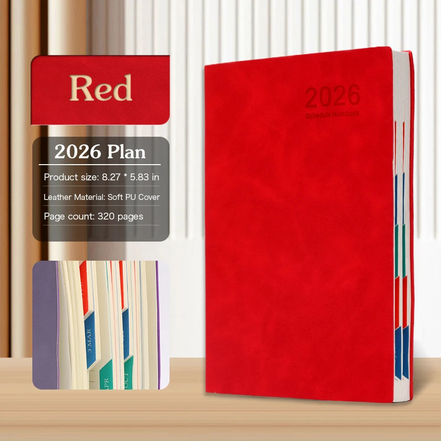 2026 A5 Agenda – 365 Dagen Planner met Dag- & Weekoverzicht – PU Leren Omslag