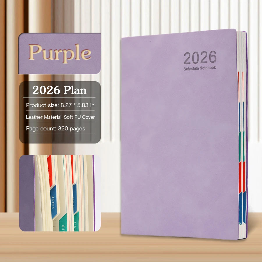 2026 A5 Agenda – 365 Dagen Planner met Dag- & Weekoverzicht – PU Leren Omslag