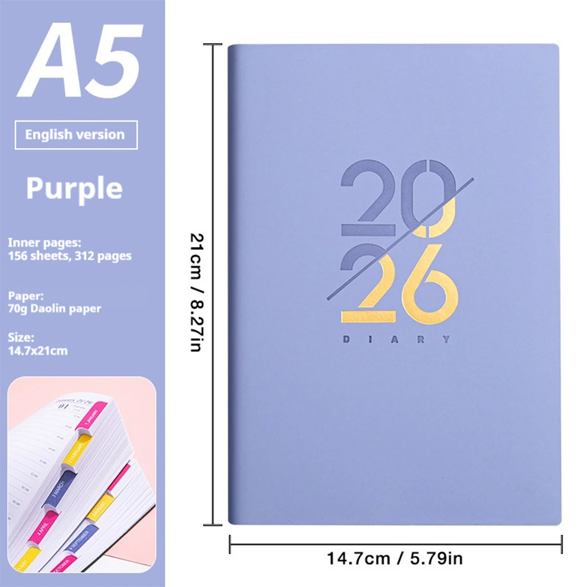2026 Planner - januari t/m december – A5 wekelijks & maandelijks – Engels – PU Leather omslag