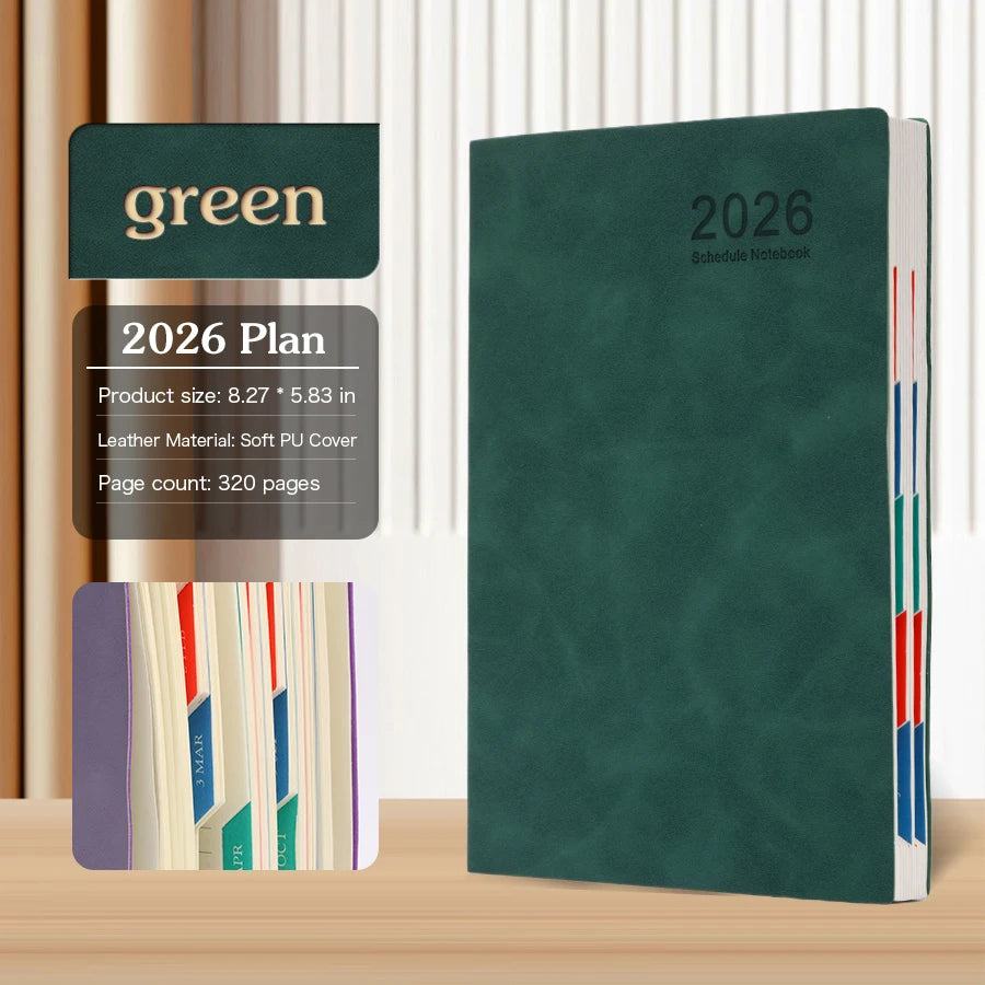 2026 A5 Agenda – 365 Dagen Planner met Dag- & Weekoverzicht – PU Leren Omslag
