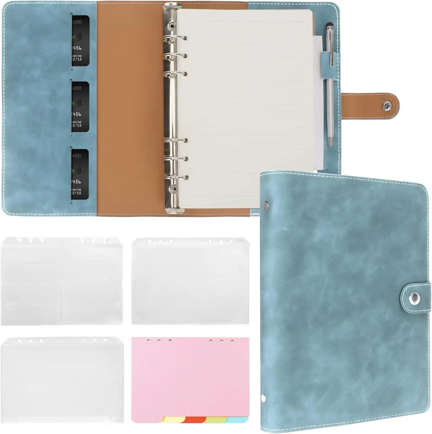 A5 luxe Leren Organizer – 6-Rings Binder – PU Leren Navulbaar Notitieboek met Vakjes, Tussenschotten & Navulpapier