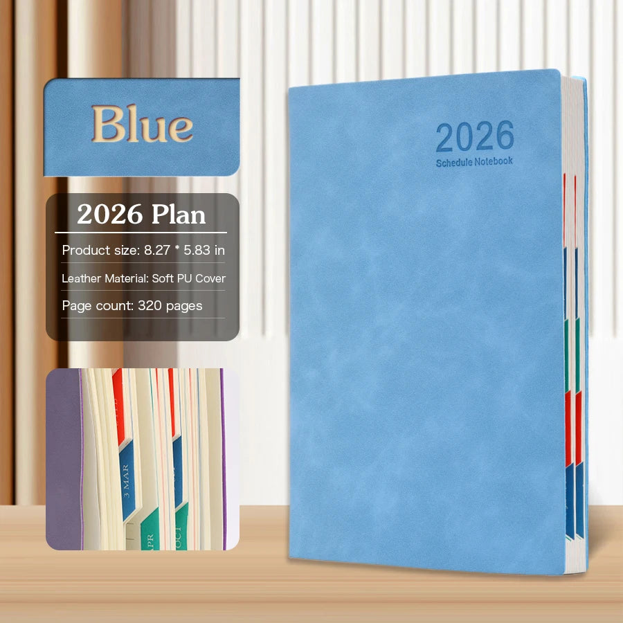 2026 A5 Agenda – 365 Dagen Planner met Dag- & Weekoverzicht – PU Leren Omslag