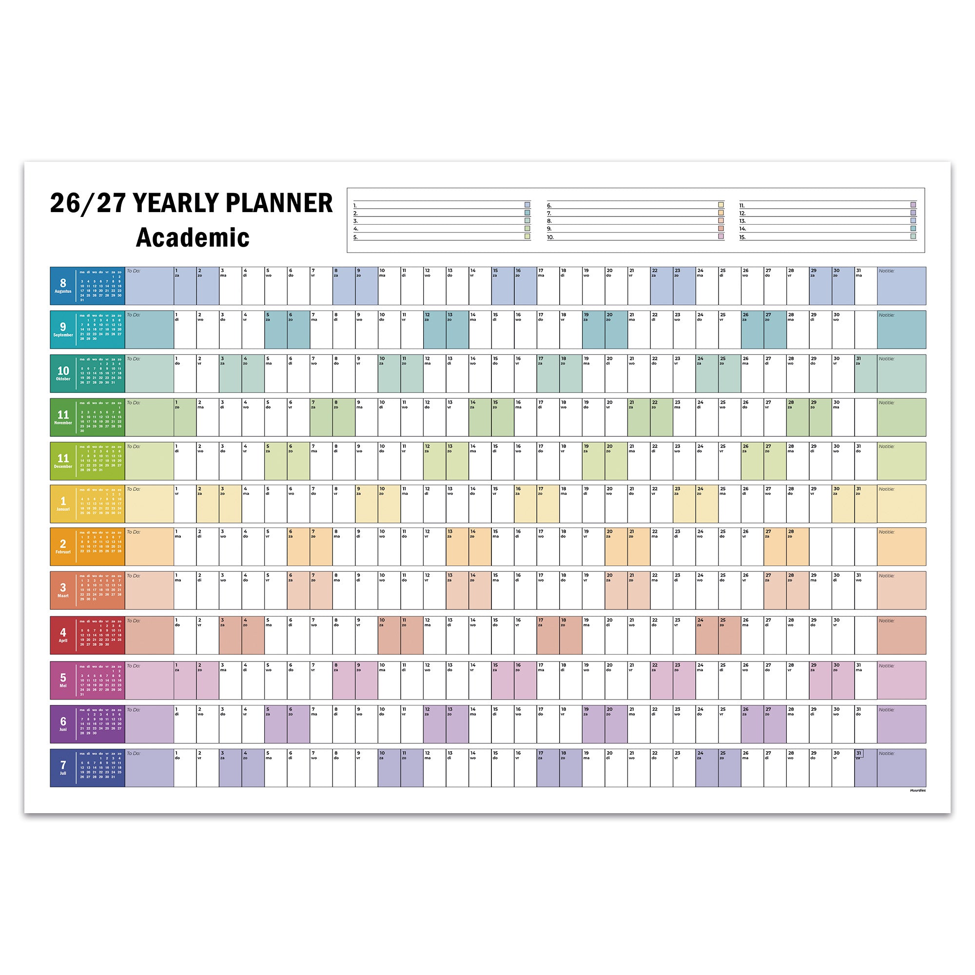 Academische jaarplanner 2026 - 2027 vooraanzicht regenboog
