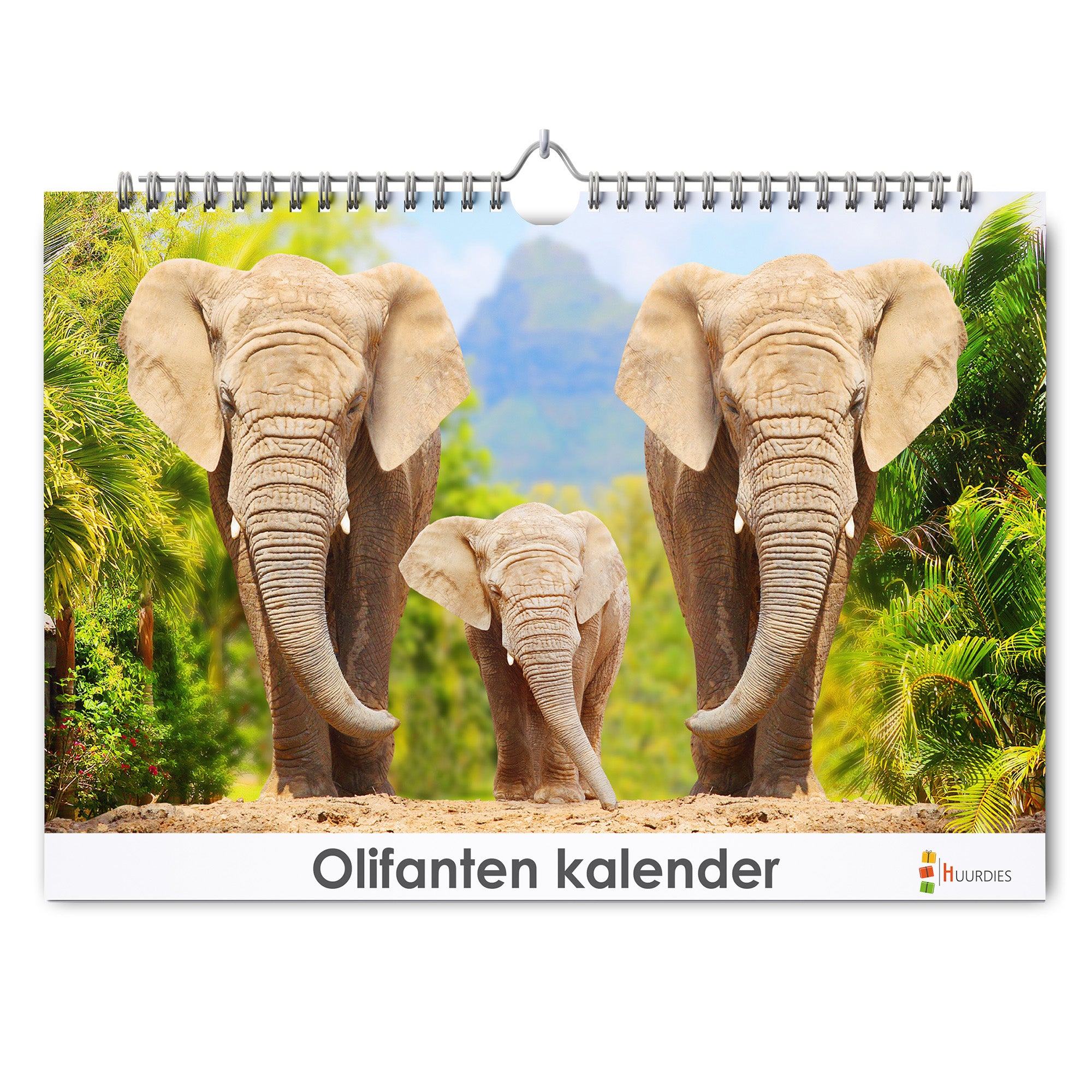 Olifanten verjaardagskalender met afbeelding van olifanten, Huurdies