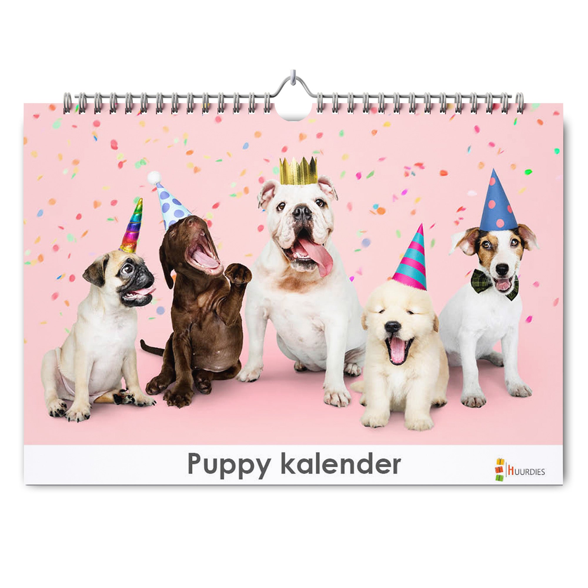 Puppy verjaardagskalender met afbeelding van puppy, Huurdies