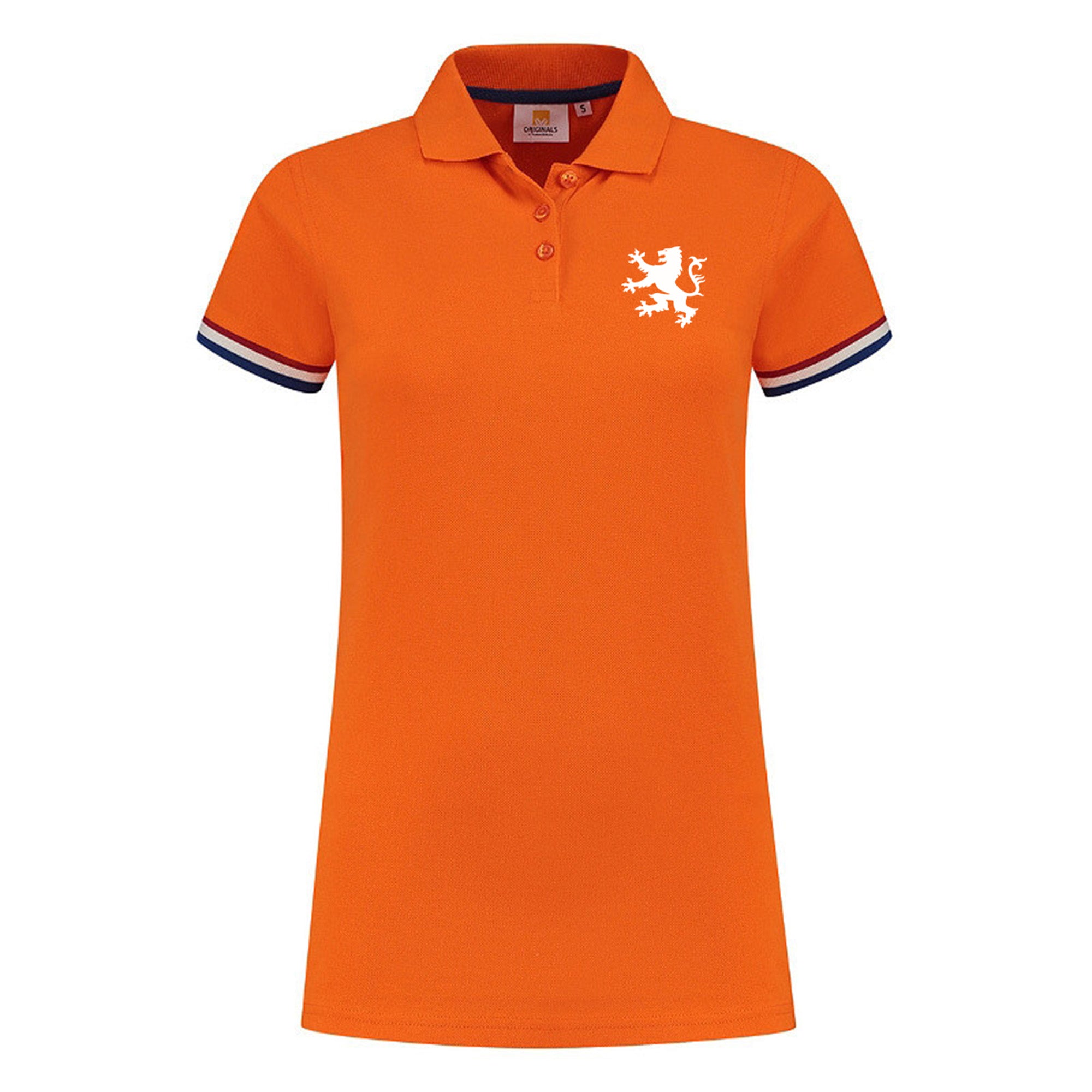 Nederland Polo T-shirt vrouwen met witte bedrukking op de voorkant van de linkerborst , Huurdies